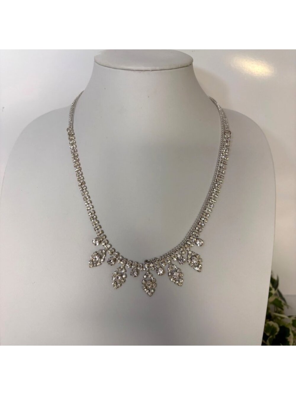 Rhinestone Statement Necklace Teardrop Accents Elegant Formal Jewelry